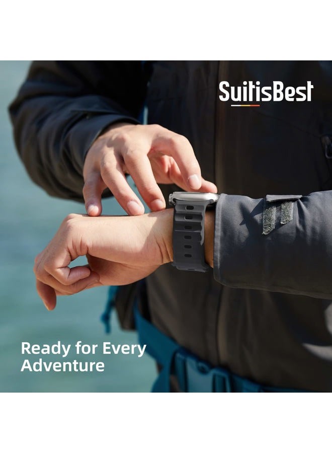 Suitisbest Sport Bands Compatible with Apple Watch Ultra 2 Band 49mm 46mm 45mm 44mm 42mm for Men, Soft Silicone Wristbands Waterproof Replacement Strap for iWatch Series 10 9 8 7 6 5 4 3 SE, 2 Pack - Image 5