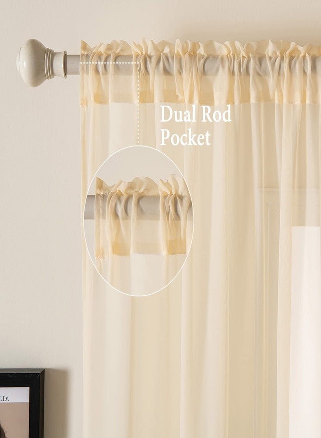 MIULEE 2 Panels Solid Color Sheer Window Curtains Elegant Window Voile Panels/Drapes/Treatment for Bedroom Living Room (54 X 72 Inches Cream Beige) - Image 2
