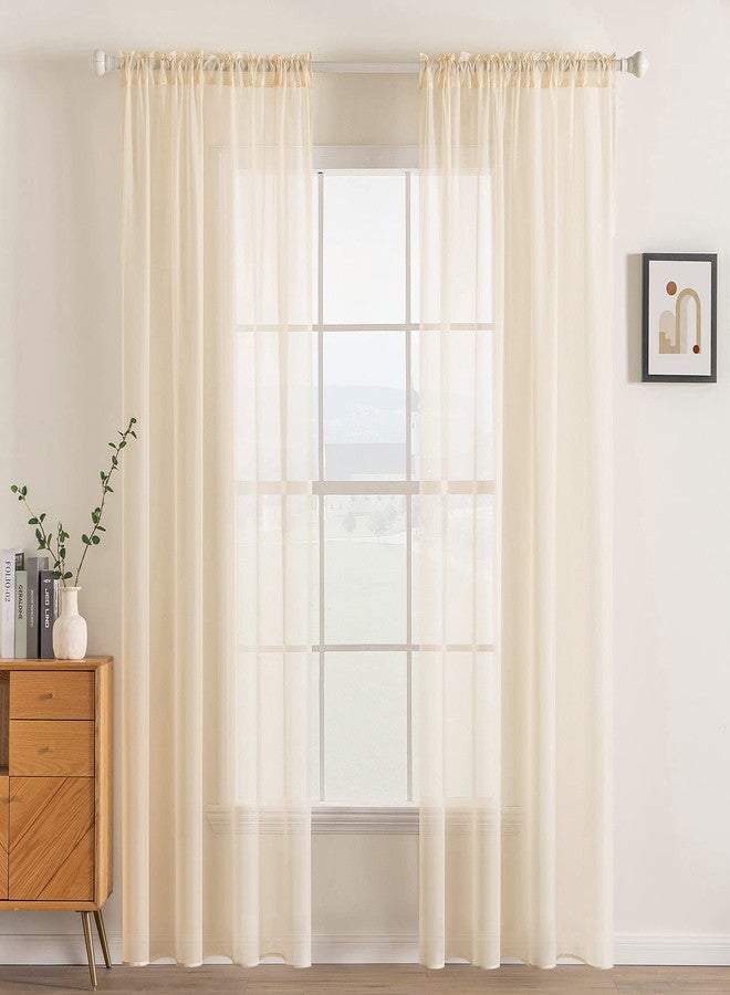 MIULEE 2 Panels Solid Color Sheer Window Curtains Elegant Window Voile Panels/Drapes/Treatment for Bedroom Living Room (54 X 72 Inches Cream Beige) - Image 1