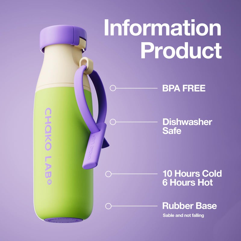 CHAKO LAB Insulated Stainless Steel Water Bottle with Two Strap | BPA-Free Leak Proof | 17oz Bottle with Spout Lid & Straw | Melon Cheese - Image 2