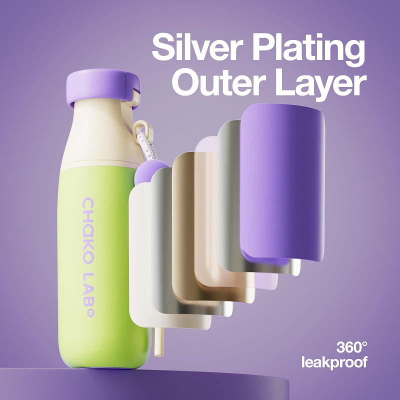 CHAKO LAB Insulated Stainless Steel Water Bottle with Two Strap | BPA-Free Leak Proof | 17oz Bottle with Spout Lid & Straw | Melon Cheese - Image 4