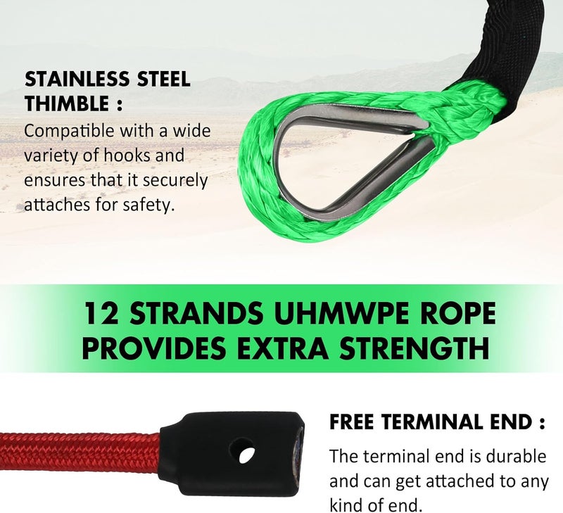 STEGODON Synthetic Winch Rope, 3/8" x100ft 23809LBS Dyneema Winch Rope 3/8 Heavy Duty Winch Cable with Protective Sleeve Forged Winch Hook for 4WD Off Road Vehicle Truck SUV (Green) - Image 5