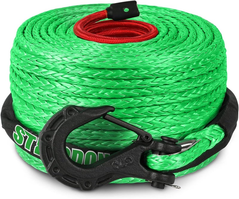STEGODON Synthetic Winch Rope, 3/8" x100ft 23809LBS Dyneema Winch Rope 3/8 Heavy Duty Winch Cable with Protective Sleeve Forged Winch Hook for 4WD Off Road Vehicle Truck SUV (Green) - Image 1
