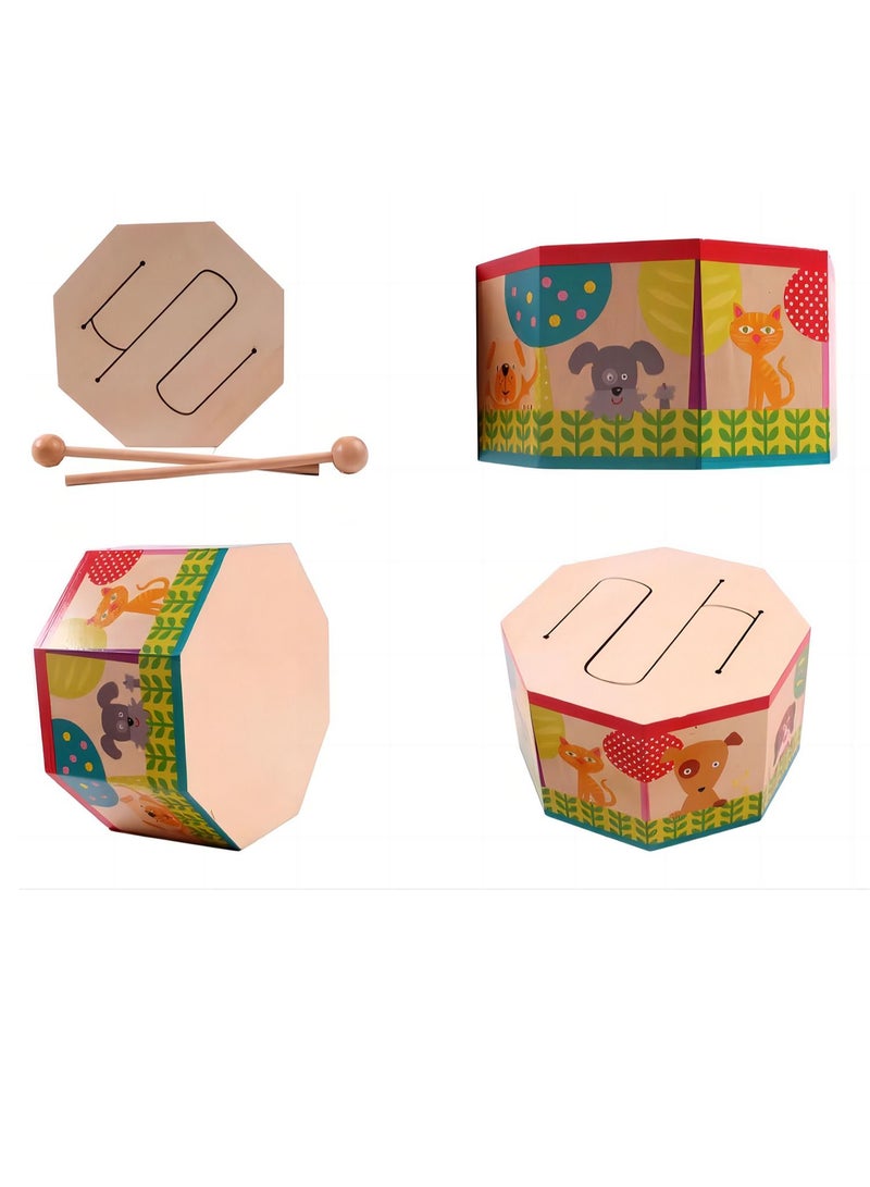 SYOSI Kids Drum Wood Toy Handheld Mini Percussion Instrument Drum Musical Drum Toys with 2 Mallets for Baby Children Infant Toddler - Image 5