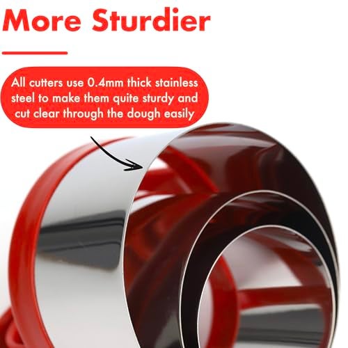 COOKIEQUE 3Pcs Round Cookie Cutters with Handle, Circle Biscuit Cutter for Baking, Dough Cutter, Metal Cookie Cutters, Coated and Soft PVC for Protection - Image 4