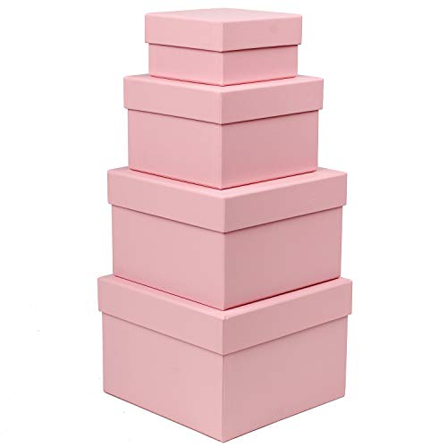 Briful Square Gift Boxes with Lids Set of 4 Pink Gift Box Assorted Sizes Nesting Gift Boxes for Presents Birthday Bridesmaid Wedding Valentines Christmas Party Favor Boxes - Image 1