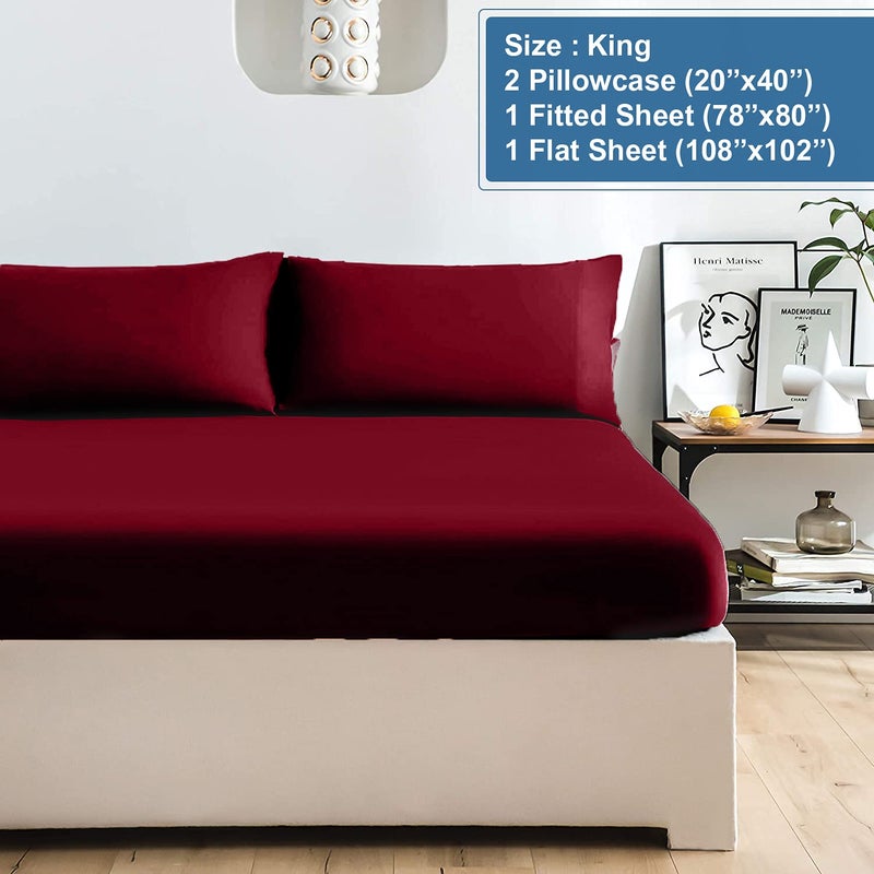 DAN RIVER DAN RIVER King Jersey Sheet Set|Luxury Heather 100% Cotton Bed Sheets|T-Shirt Sheets|All Season Bedding|Soft Comfortable Deep Pocket Jersey Cotton Bed Sheets (4Pc  King  Burgundy)  - Image 3