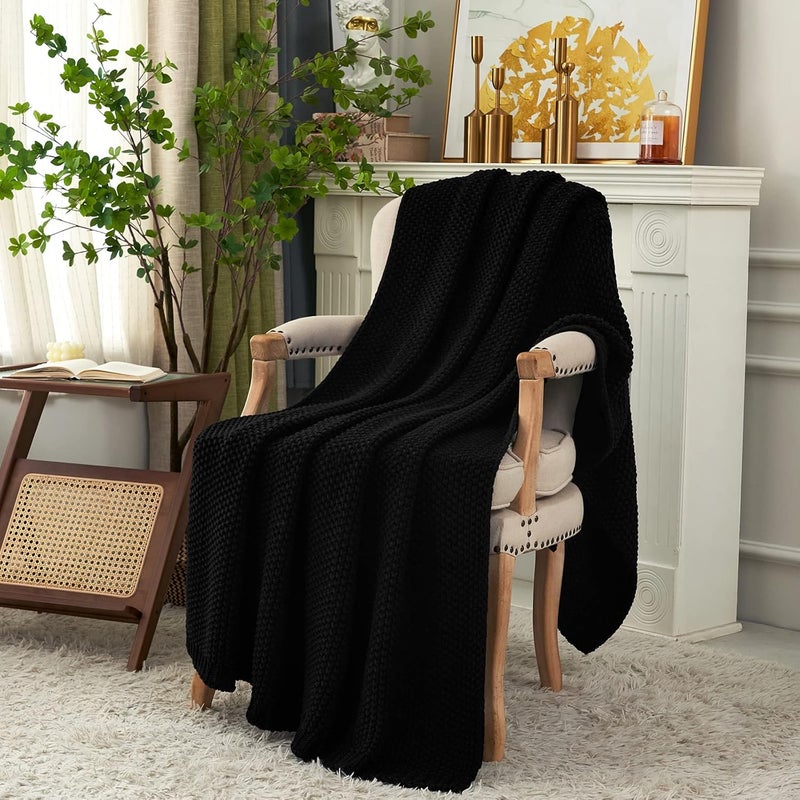 Longhui bedding لحاف منسوج بخيوط سميكة بلون أسود، خفيف الوزن، من مادة القطن العضوي بنسبة 100%، مناسب للأريكة أو سرير الأطفال أو غرفة الرضع، يتناسب مع الطراز الريفي الأنيق والعصري، مقاس 60” × 80”， مع كيس للغسيل مرفق. - Image 3