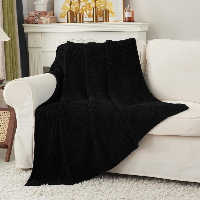 Longhui bedding لحاف منسوج بخيوط سميكة بلون أسود، خفيف الوزن، من مادة القطن العضوي بنسبة 100%، مناسب للأريكة أو سرير الأطفال أو غرفة الرضع، يتناسب مع الطراز الريفي الأنيق والعصري، مقاس 60” × 80”， مع كيس للغسيل مرفق. - Image 5