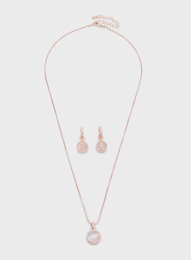 Ella Limited Edition Stone Pendant Necklace  & Hoopearrings Set