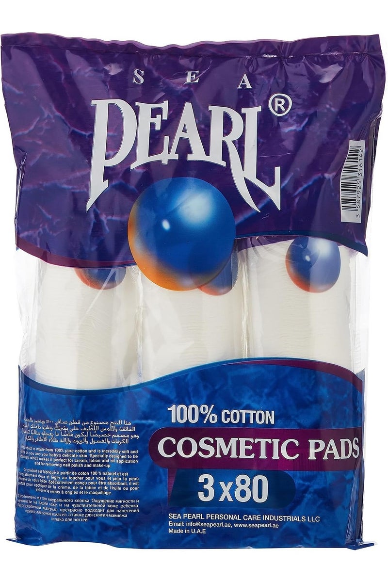 PEARL 100% Cotton Make Up Cosmetics Pads (Pack Of 3 X 80) - Image 1