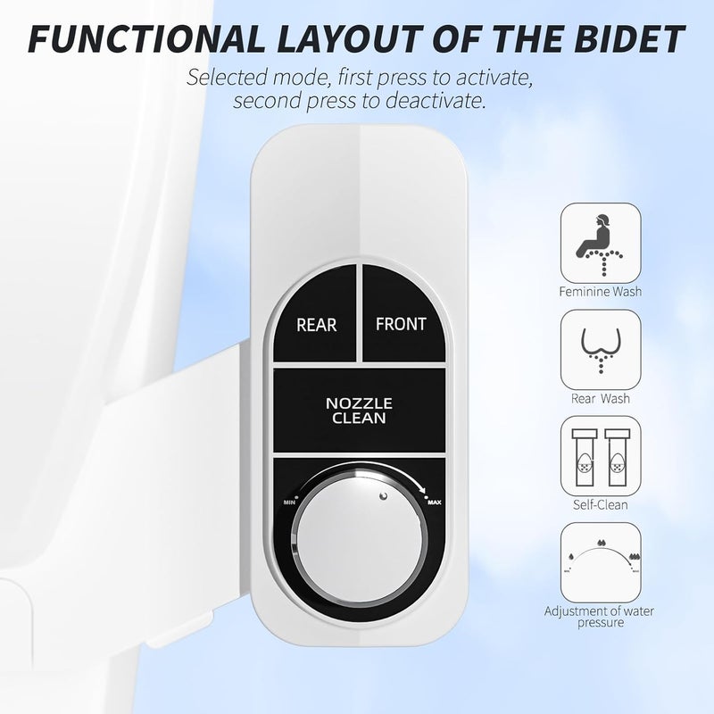SAMODRA Non-Electric Bidet - Self Cleaning Dual Nozzle (Frontal and Rear Wash) Fresh Water Bidet Toilet Seat Attachment with Independent Adjustable Water Pressure (Classic Black/Silver) - Image 2