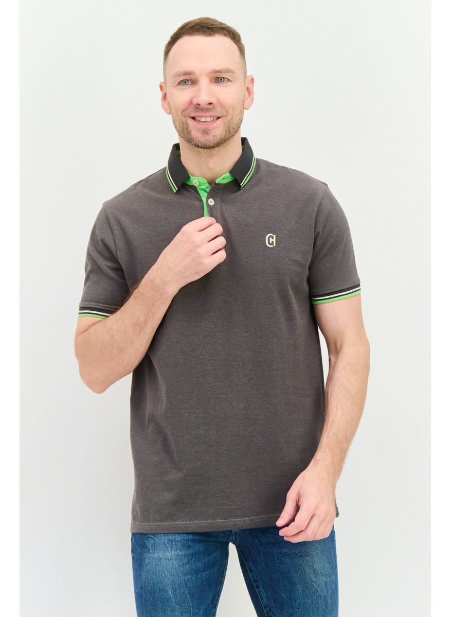 CROSSHATCH Men Regular Fit Embroidered Logo Short Sleeves Polo, Grey  - Image 1