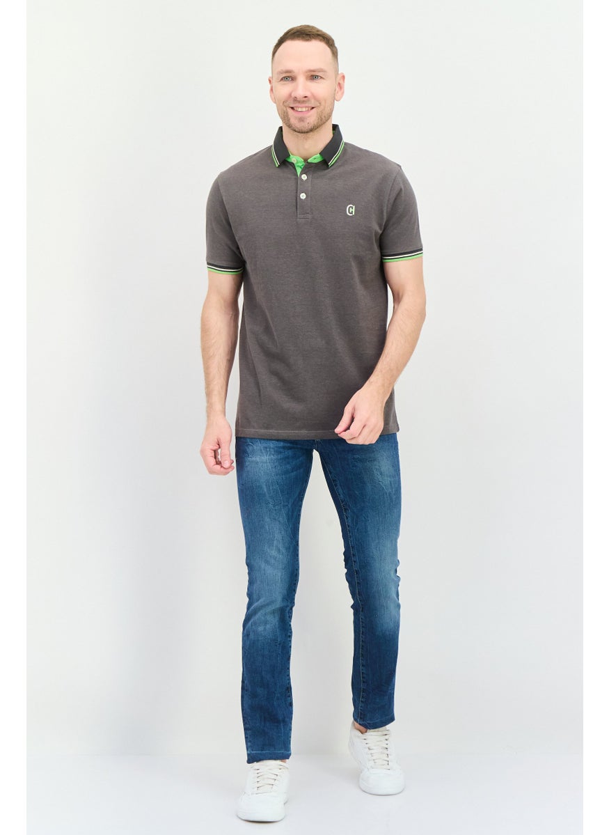 CROSSHATCH Men Regular Fit Embroidered Logo Short Sleeves Polo, Grey  - Image 3