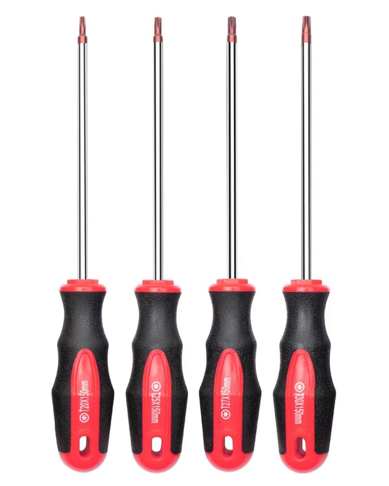 ROTATION 4PCS Magnetic Tip Torx Screwdriver Set, 4 Torx Star Screwdrivers, T20, T25, T27, T30, Red Tip | Red, Gloss, S2 Steel - Image 1