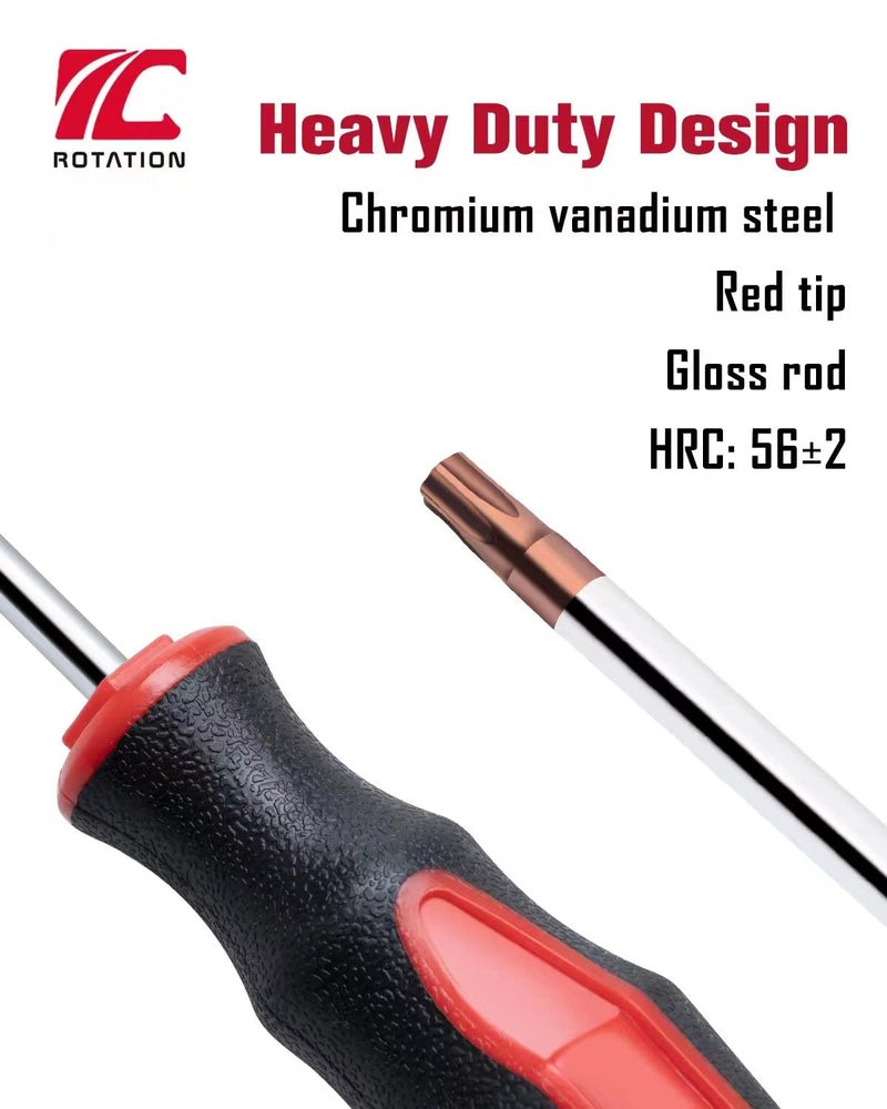 ROTATION 4PCS Magnetic Tip Torx Screwdriver Set, 4 Torx Star Screwdrivers, T20, T25, T27, T30, Red Tip | Red, Gloss, S2 Steel - Image 5