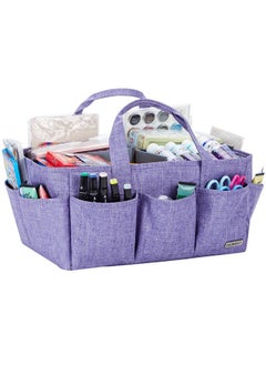 Craft Organizer Tote Bag With Multiple Pockets, Storage Art Caddy For Scrapbooking, Crafts Supply Carrier For Tools, Purple