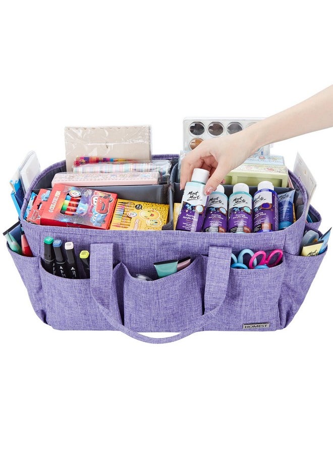 HOMEST - Craft Organizer Tote Bag With Multiple Pockets, Storage Art Caddy For Scrapbooking, Crafts Supply Carrier For Tools, Purple - Image 1