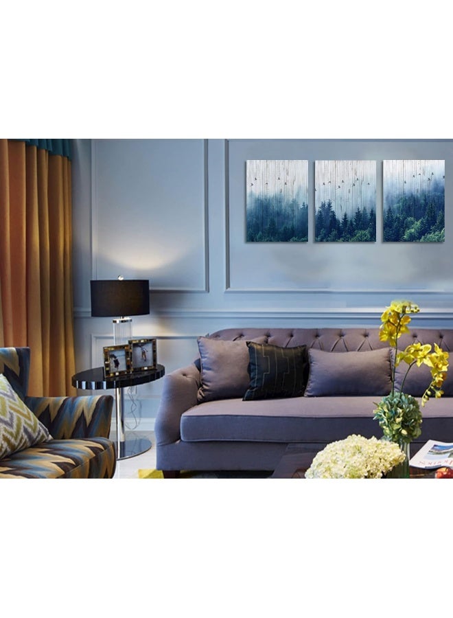 Arjun Mountain Indigo Canvas Wall Art Misty Forest Pictures Modern Nature Navy Blue Painting Trees Landscape Artwork Prints Framed for Bathroom Living Room Bedroom Kitchen Dining Room Home Office - Image 2