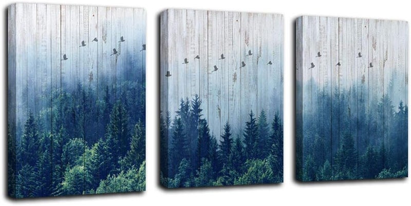 Arjun Mountain Indigo Canvas Wall Art Misty Forest Pictures Modern Nature Navy Blue Painting Trees Landscape Artwork Prints Framed for Bathroom Living Room Bedroom Kitchen Dining Room Home Office - Image 1