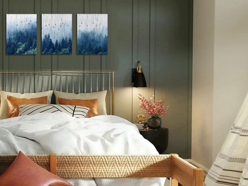 Arjun Mountain Indigo Canvas Wall Art Misty Forest Pictures Modern Nature Navy Blue Painting Trees Landscape Artwork Prints Framed for Bathroom Living Room Bedroom Kitchen Dining Room Home Office - Image 3