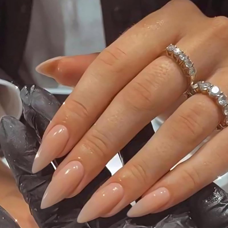 VOTACOS Press on Nails Long Stiletto Nude Fake Nails False Nail with Pure Transparent Glossy Stick on Nail for Women - Image 2