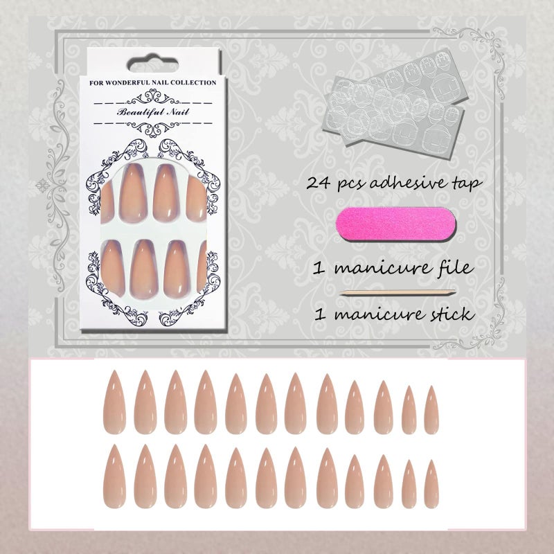 VOTACOS Press on Nails Long Stiletto Nude Fake Nails False Nail with Pure Transparent Glossy Stick on Nail for Women - Image 4