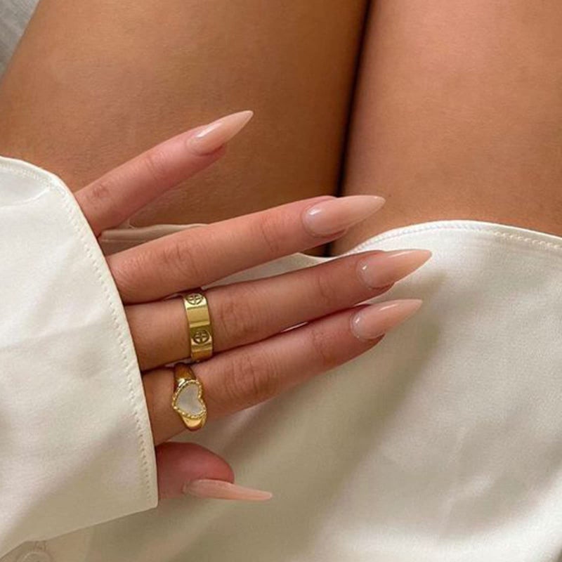 VOTACOS Press on Nails Long Stiletto Nude Fake Nails False Nail with Pure Transparent Glossy Stick on Nail for Women - Image 3