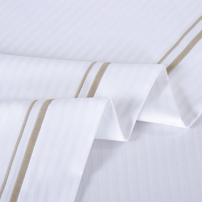 DWELL Dwell-Casper Stripe Piping Duvet Cover-Duvet Cover - 240 x 220 CM, Fitted Sheet - 180 x 200 x 38 CM Pillow cases 50 x 80 CM-White/Beige