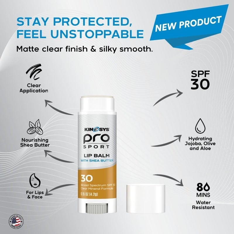 KINeSYS Pro Sport Lip Balm with Shea Butter, SPF30 Broad Spectrum, Moisturizing Lip Care for Outdoor Activities, Water-Resistant & UVA/UVB Protection, Clear Matte Finish (Pack of 2, 0.15 Ounce Each) - Image 2