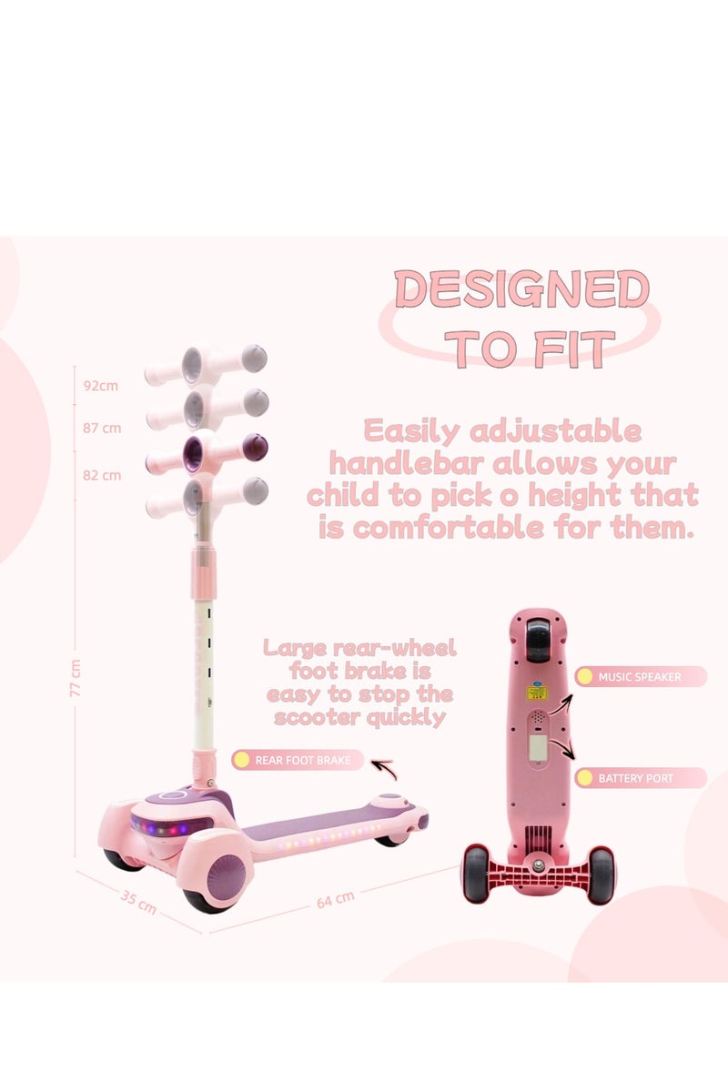 إيزي فيتشور سكوتر إيزي فيوتشر للأطفال بمقبض قابل للطي وتعديل الارتفاع وعجلات بولي يوريثان LED وفرامل خلفية وموسيقى للأطفال من عمر 3 إلى 8 سنوات - Image 3