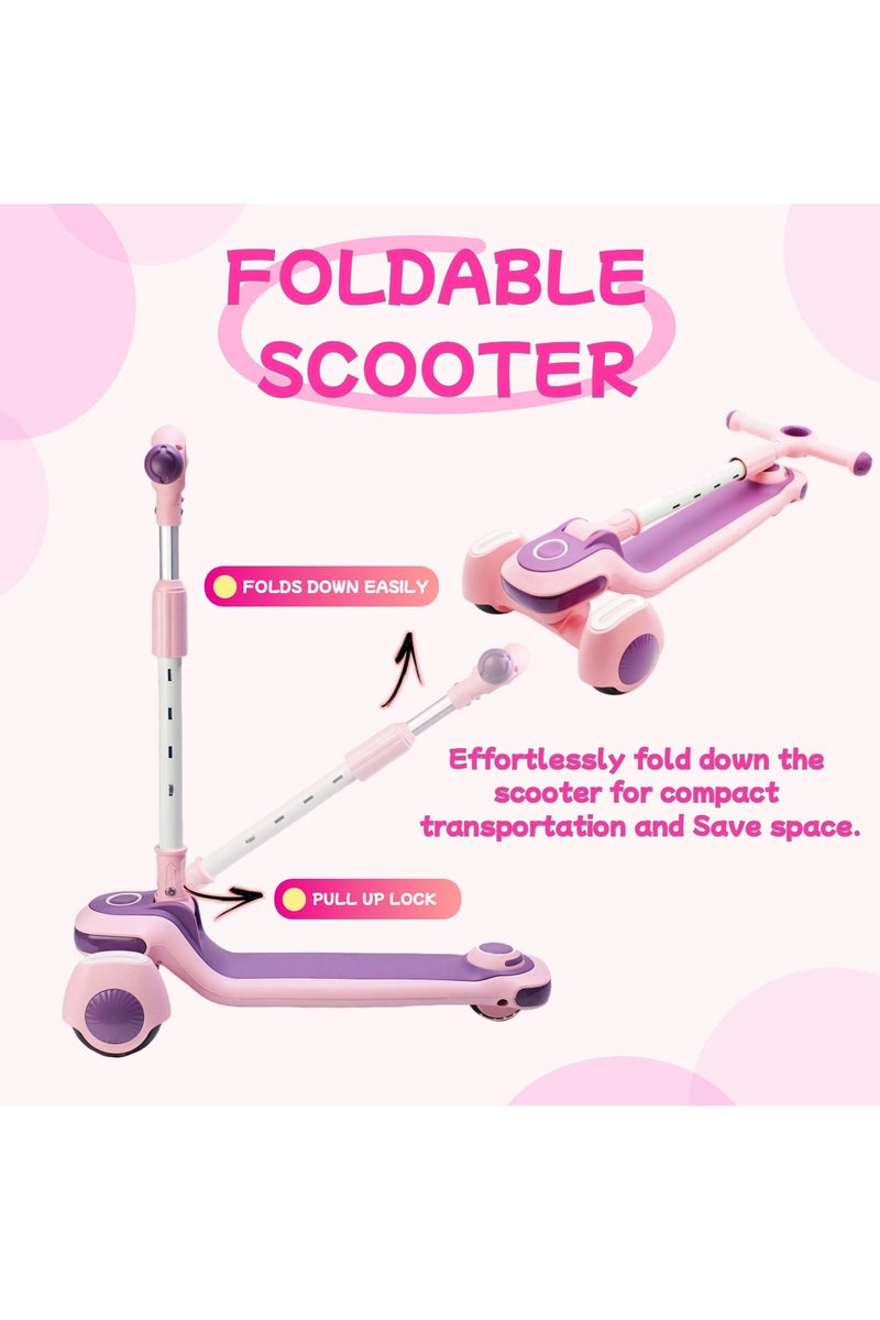 إيزي فيتشور سكوتر إيزي فيوتشر للأطفال بمقبض قابل للطي وتعديل الارتفاع وعجلات بولي يوريثان LED وفرامل خلفية وموسيقى للأطفال من عمر 3 إلى 8 سنوات - Image 2