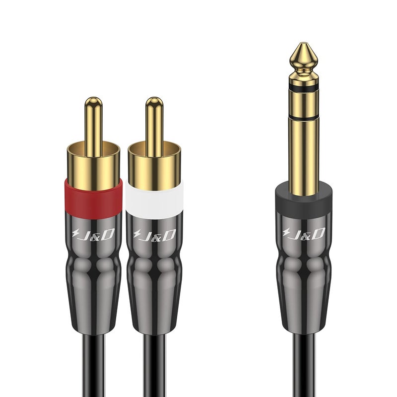J&D 6.35mm TRS to Dual RCA Audio Cable, Copper Shell Heavy Duty 6.35mm 1/4 inch Male TRS to 2 RCA Male Stereo Audio Y Splitter Cable, 6 Feet - Image 1