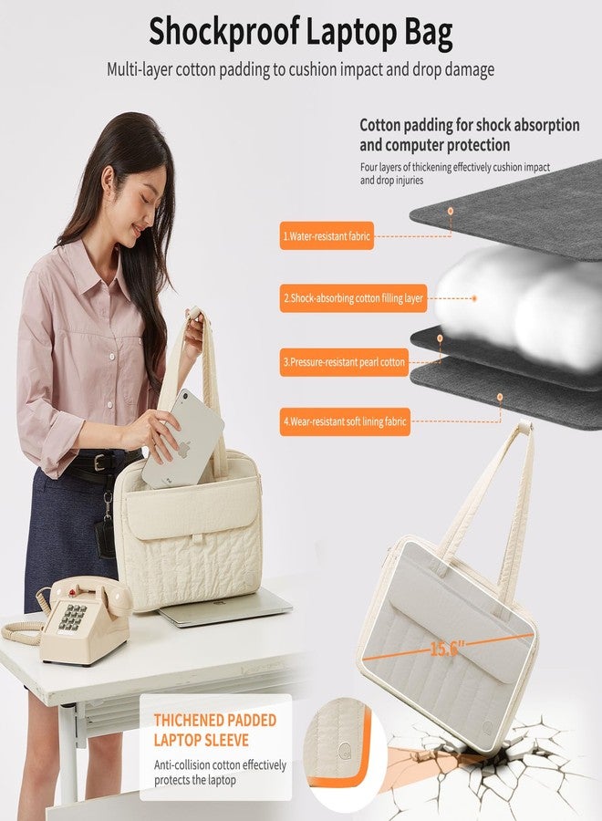 aji Laptop Tote Bag for Women, 14Inch&16 Inch Laptop Tote Bag with Luggage Trolley Strap for Work/Travel/College/Daily (Blush Beige, 17.3 Inch) - Image 3
