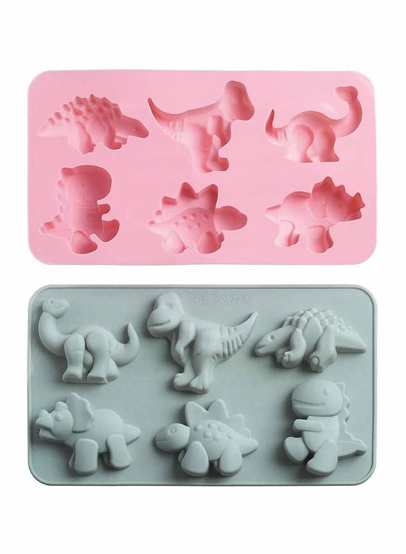 2 Pcs Cute Dinosaur Silicone Cake Molds Kid' s Cartoon Dino Chocolate Gummy Mold Tray 6 Grids DIY Handmade Soap Different Shapes Candy Fondant Mould Baking Decorating Tools - Image 1