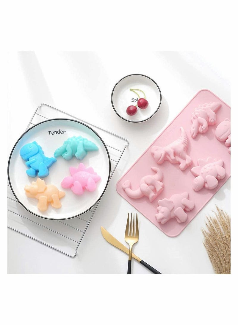 2 Pcs Cute Dinosaur Silicone Cake Molds Kid' s Cartoon Dino Chocolate Gummy Mold Tray 6 Grids DIY Handmade Soap Different Shapes Candy Fondant Mould Baking Decorating Tools - Image 5