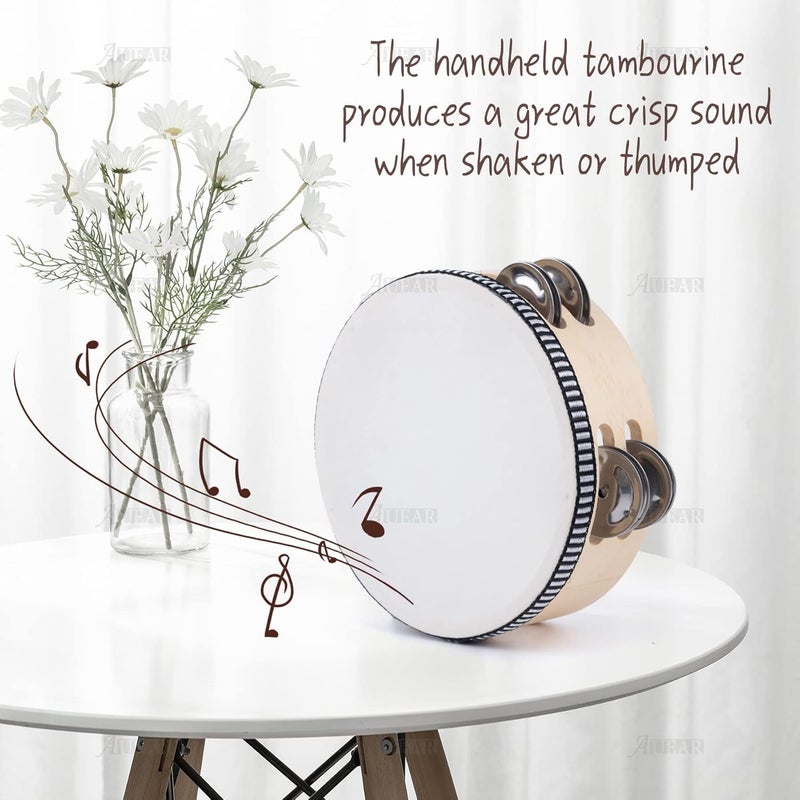AUEAR , Double Row Jingles Handheld Tambourine Creative Wooden Drum for Adults Percussion Musical Educational Church (1-Pack, 6 Inch) - Image 3