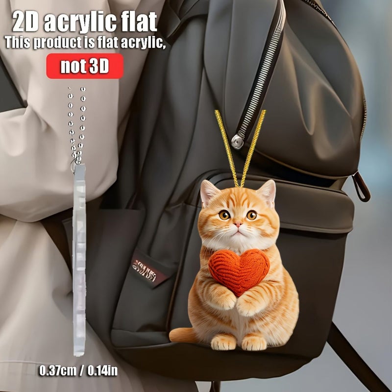 Double Sided Cute Orange Cat Faux Fur Pendant Charm For Backpack Key Gift - Image 5