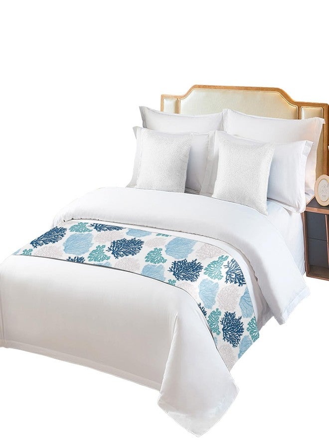 Ldtrchee Bed Runner for Queen Size Bed, Blue Teal Coral Decorative Bed Scarf Throws for Foot of Bed, Summer Beach Coastal Modern Geometric Bedding Protector Slipcover Bed Runners for Hotel/Home, 83 x 20 Inch - Image 1