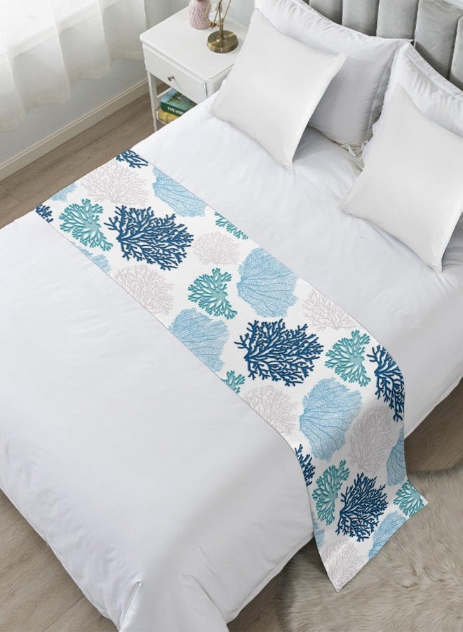 Ldtrchee Bed Runner for Queen Size Bed, Blue Teal Coral Decorative Bed Scarf Throws for Foot of Bed, Summer Beach Coastal Modern Geometric Bedding Protector Slipcover Bed Runners for Hotel/Home, 83 x 20 Inch - Image 2