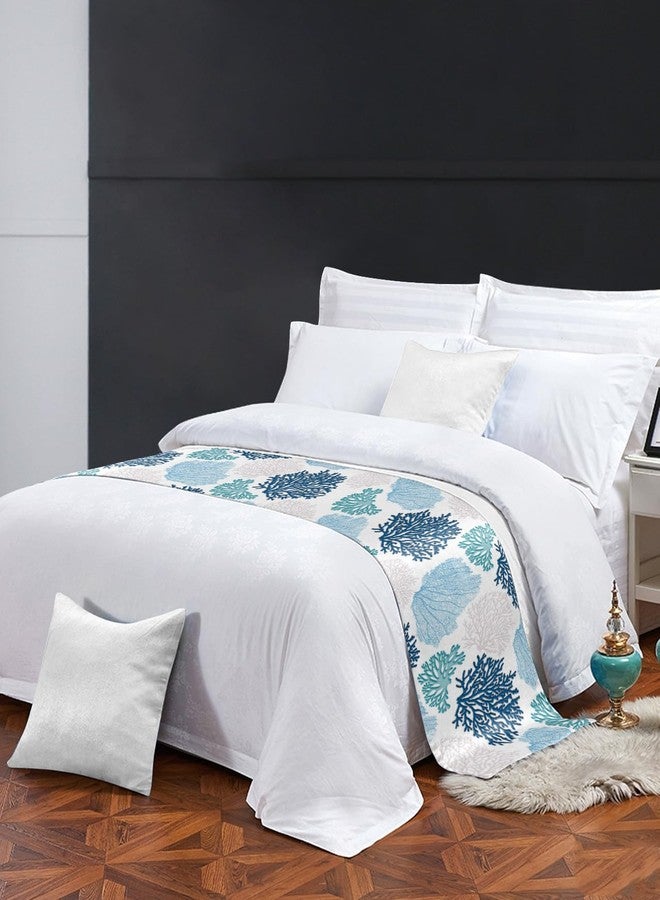 Ldtrchee Bed Runner for Queen Size Bed, Blue Teal Coral Decorative Bed Scarf Throws for Foot of Bed, Summer Beach Coastal Modern Geometric Bedding Protector Slipcover Bed Runners for Hotel/Home, 83 x 20 Inch - Image 3