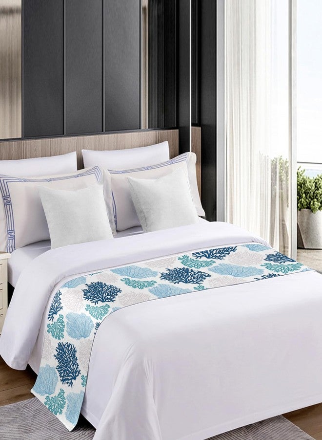 Ldtrchee Bed Runner for Queen Size Bed, Blue Teal Coral Decorative Bed Scarf Throws for Foot of Bed, Summer Beach Coastal Modern Geometric Bedding Protector Slipcover Bed Runners for Hotel/Home, 83 x 20 Inch - Image 4