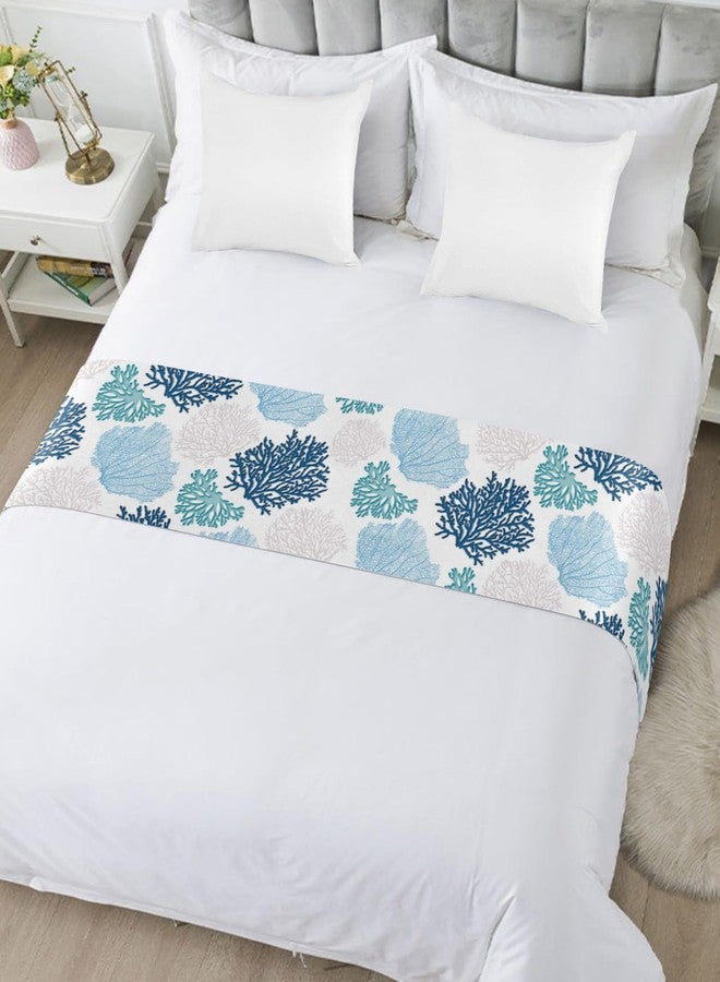 Ldtrchee Bed Runner for Queen Size Bed, Blue Teal Coral Decorative Bed Scarf Throws for Foot of Bed, Summer Beach Coastal Modern Geometric Bedding Protector Slipcover Bed Runners for Hotel/Home, 83 x 20 Inch - Image 5
