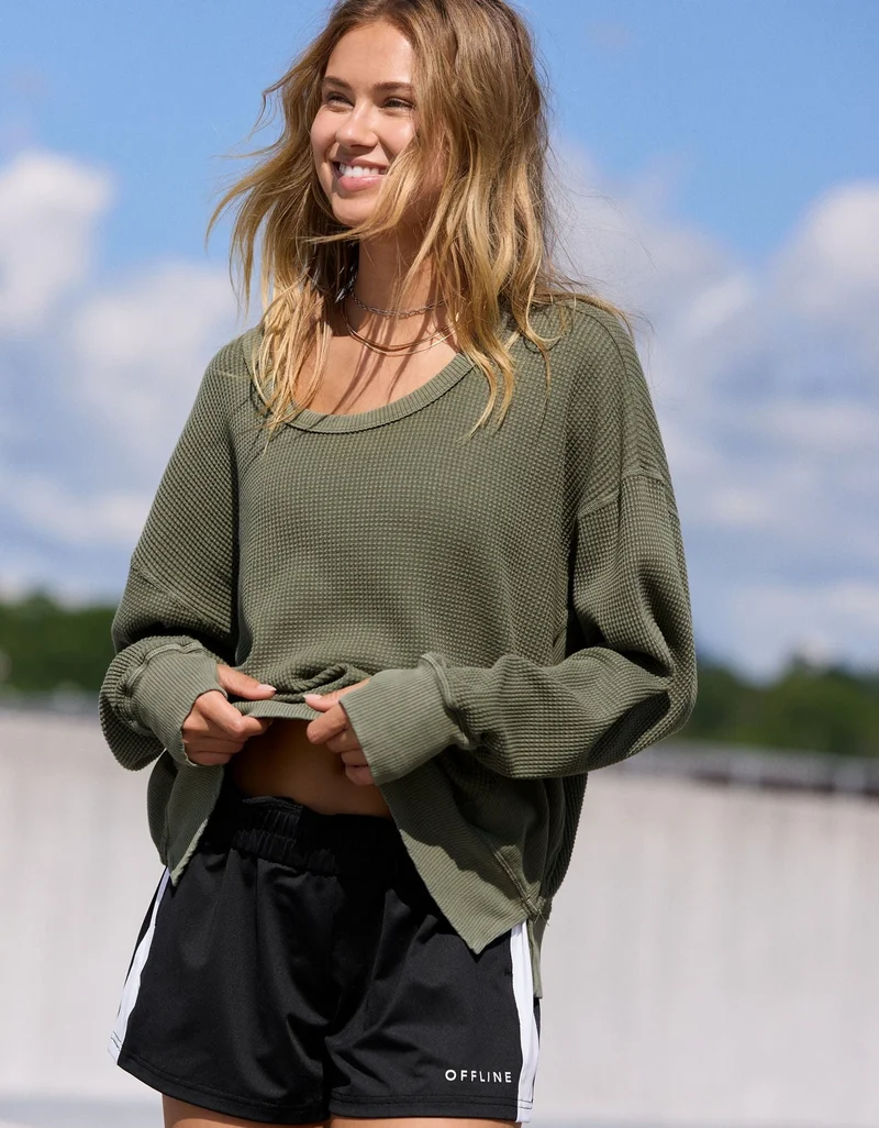 Aerie  OFFLINE By Aerie Oversized Wow! Waffle T-Shirt for Women | Best Price UAE