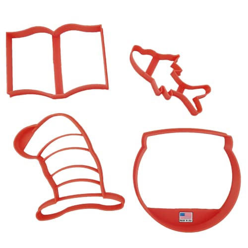Heart's Treasure INSPIRED BY DR. SEUSS CAT IN THE HAT COOKIE CUTTERS Inspired By Dr Seuss Cat In The Hat Book Hat Fish And Fishbowl Cookie Cutters Made In The USA (4 Pack) - Image 1