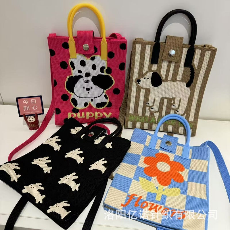Advanced Sense Mobile Phone Bag New Cartoon Knitted Bag Dopamine Color Matching Handbag Niche All-Match Shoulder Crossbody Bag - Image 2