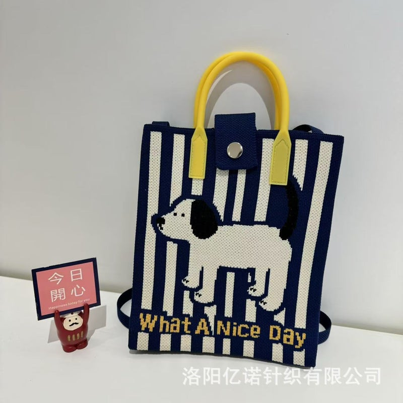 Advanced Sense Mobile Phone Bag New Cartoon Knitted Bag Dopamine Color Matching Handbag Niche All-Match Shoulder Crossbody Bag - Image 1