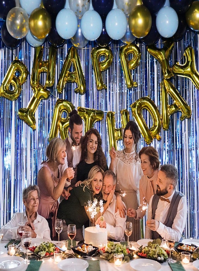DISENS زينة عيد ميلاد زرقاء، لافتة عيد ميلاد ذهبية، شرائط زرقاء، زينة عيد ميلاد للرجال - Image 3
