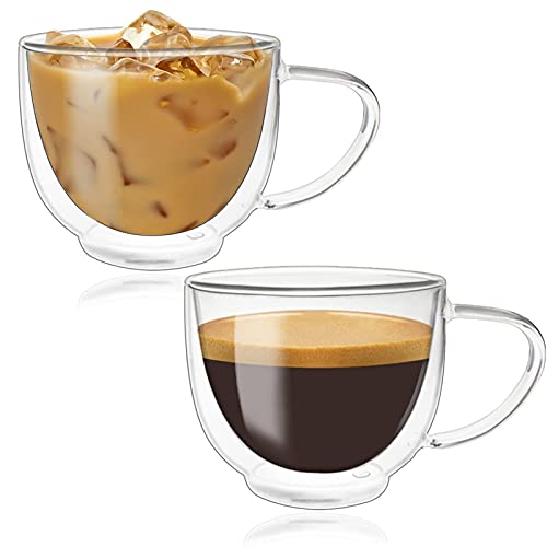 Baskety Cappuccino Glass Mugs 200ml – Clear Double Wall Insulated Coffee & Espresso Cups with Handles for Hot Beverages, Stylish Glass Mugs,(Pack of 2) - Image 1