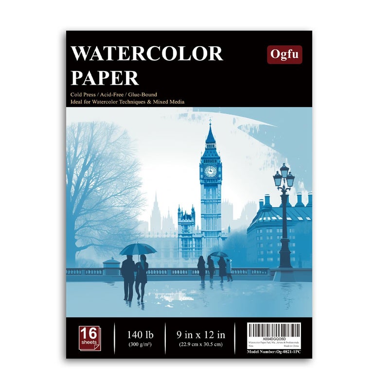 Watercolor Paper Pad Watercolor Pad 9x12 300 GSM 140 lb Water Color Paper 16 Sheets Cold Press Painting Drawing Art Supplies for Adults Kids Watercolor Sketchbook for Wet Dry Media